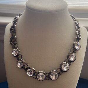Cookie Lee large Rhinestone necklace. Clear crystal gunmetal